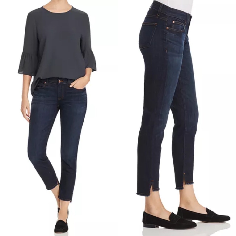 Eileen Fisher Step Hem Dark Blue‎ Jeans Womens Stretch Demin Size 6 Minimalist